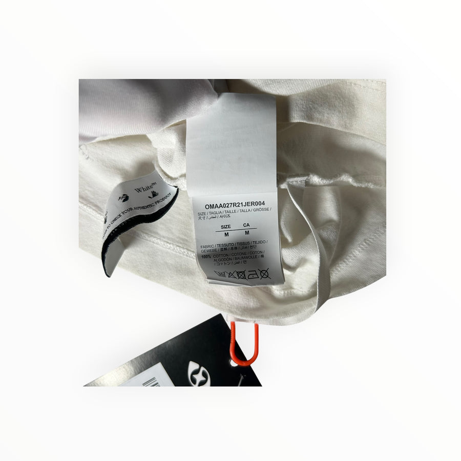 Secondstore Off-White cotton t-shirt interior care label with size M and authenticity tag