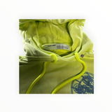 Secondstore Off-White Rationalism hoodie in neon yellow cotton with adjustable drawstring hood and graphic print