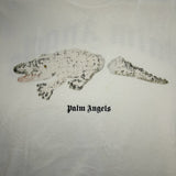 Secondstore Palm Angels off-white cotton t-shirt featuring a distressed crocodile graphic and black logo print