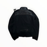 Back view of a black Secondstore Parajumpers hybrid jacket featuring quilted nylon panels and textured knit fabric.