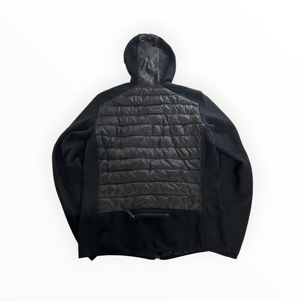 Secondstore black Parajumpers hooded hybrid jacket with quilted back panel and textured technical knit sleeves