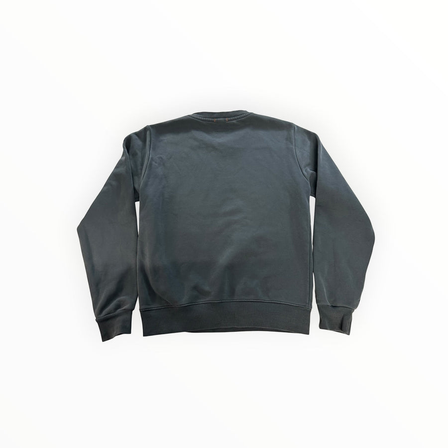 Secondstore charcoal grey PARAJUMPERS crewneck sweatshirt, back view showing ribbed hem and cuffs in soft fleece.