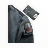 Secondstore Parajumpers charcoal grey crewneck sweatshirt featuring an iconic sleeve patch and contrast shoulder detail