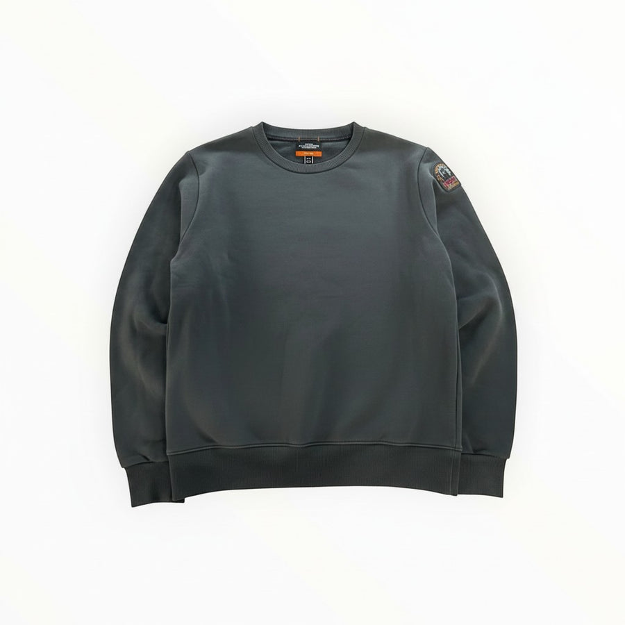 Secondstore PARAJUMPERS light grey crewneck sweatshirt in soft fleece with ribbed trim and signature sleeve patch