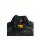 Secondstore Parajumpers hybrid jacket in black with quilted nylon, knit panels, and signature yellow neck strap detail.