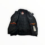Secondstore PARAJUMPERS hybrid jacket interior with black quilted nylon lining and signature orange trim details.