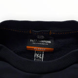 Gros plan sur l'étiquette intérieure du sweat-shirt bleu marine Secondstore Parajumpers avec col rond côtelé