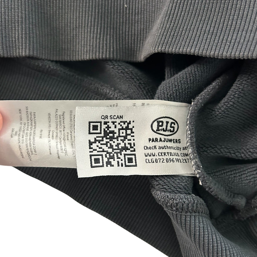 Secondstore Parajumpers charcoal grey sweatshirt interior care label with authenticity QR code and logo