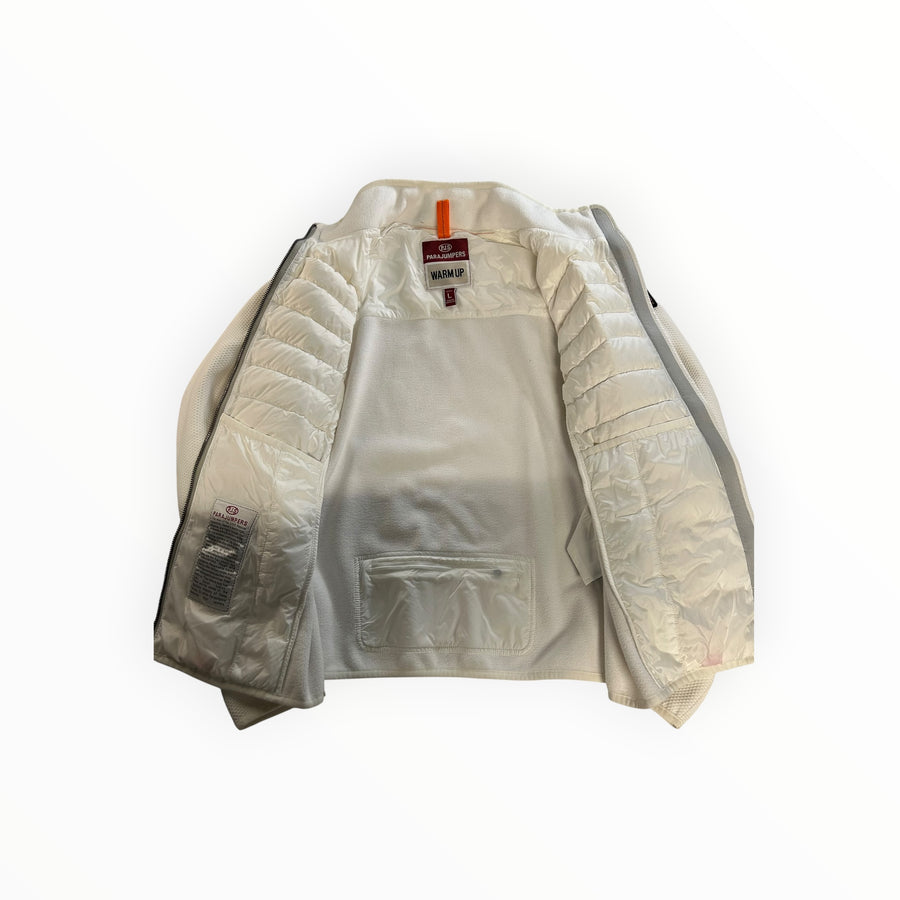 Secondstore white Parajumpers lightweight hybrid zip-up jacket with quilted front and soft fleece interior lining
