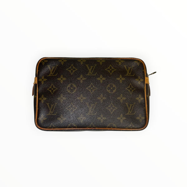 Pochette Secondstore Louis Vuitton en toile Monogram marron avec finitions en cuir et fermeture zippée