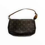 Pochette Accessoires Secondstore Louis Vuitton en toile Monogram marron avec dragonne en cuir de vachette naturel