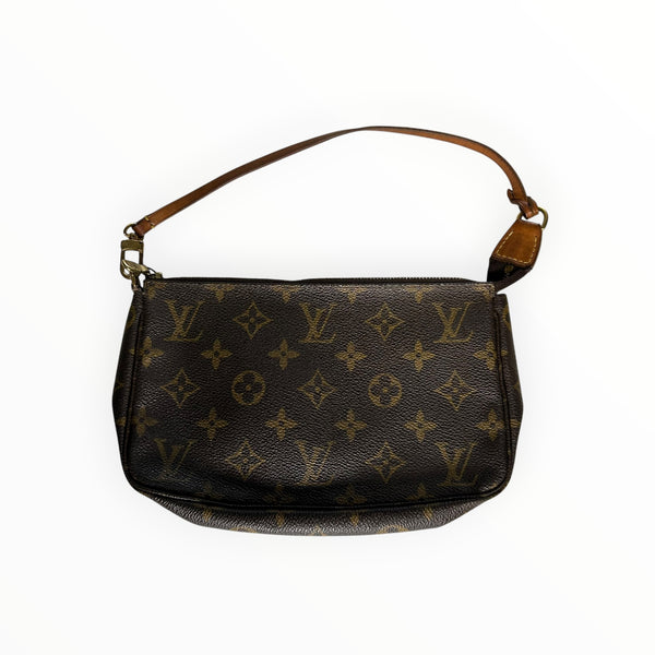 Pochette Accessoires Secondstore Louis Vuitton en toile Monogram marron avec dragonne en cuir de vachette naturel