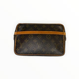 Pochette Secondstore Louis Vuitton en toile Monogram marron avec finitions en cuir naturel et fermeture zippée