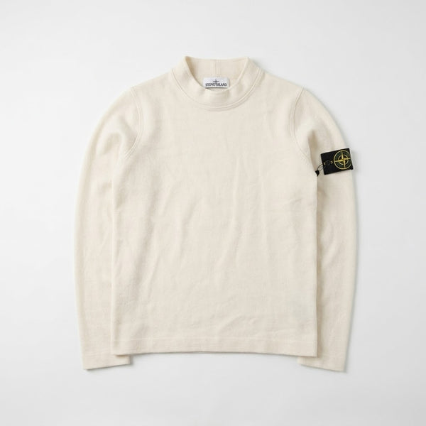 Pull à col montant Secondstore Stone Island en maille crème avec badge boussole emblématique sur la manche gauche
