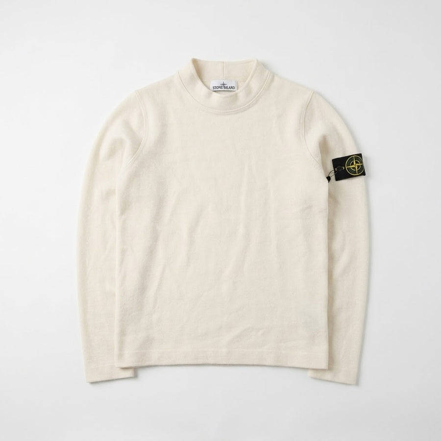 Pull à col montant Secondstore Stone Island en maille crème avec badge boussole emblématique sur la manche gauche