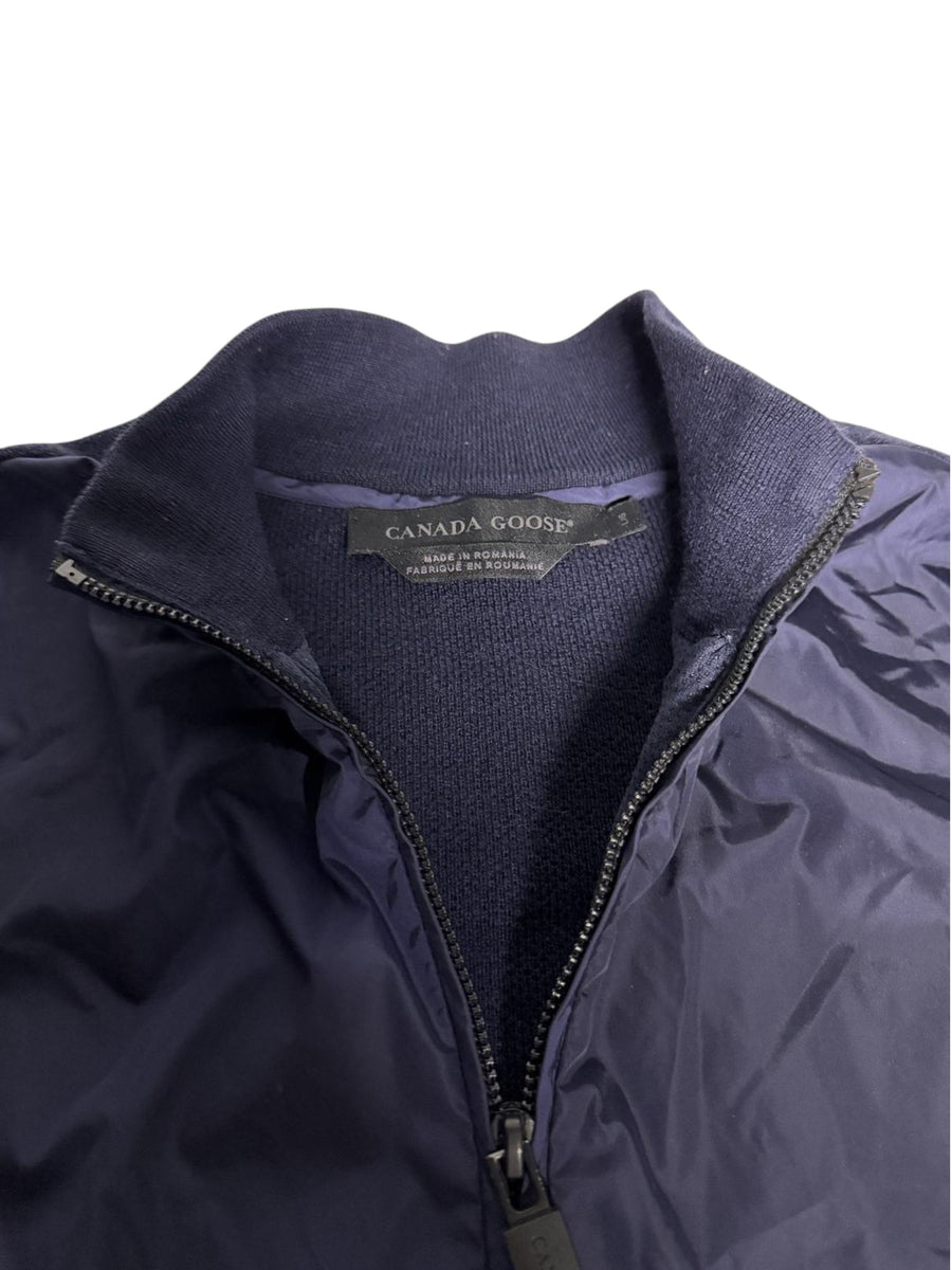 Pull zippé Canada Goose bleu marine bi-matière - étiquette du col