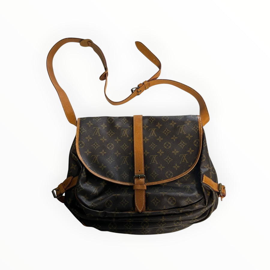 Sac bandoulière Secondstore Louis Vuitton en toile Monogram marron avec finitions en cuir de vachette naturel