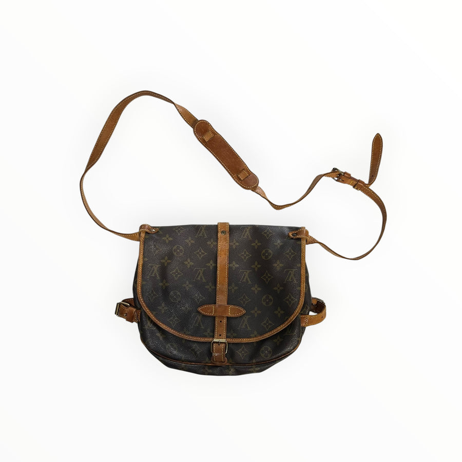 Sac bandoulière Secondstore Louis Vuitton en toile Monogram marron avec finitions en cuir naturel et détails dorés