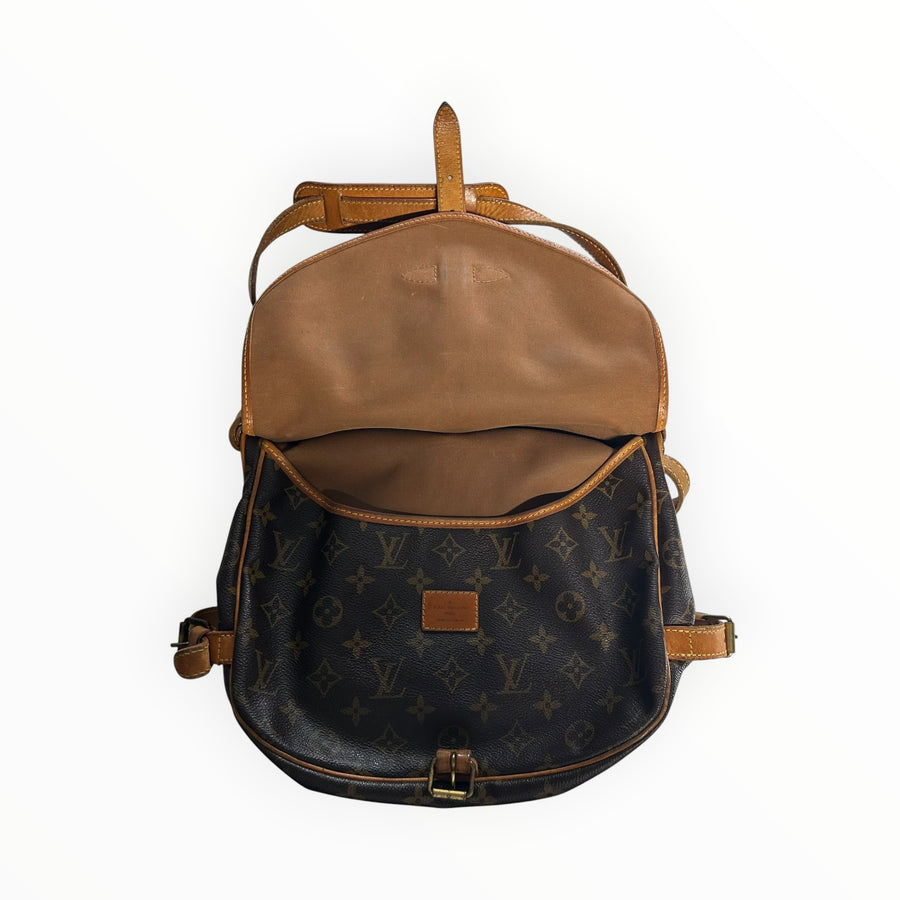 Sac bandoulière Secondstore Louis Vuitton en toile Monogram marron avec finitions en cuir naturel et fermeture boucle