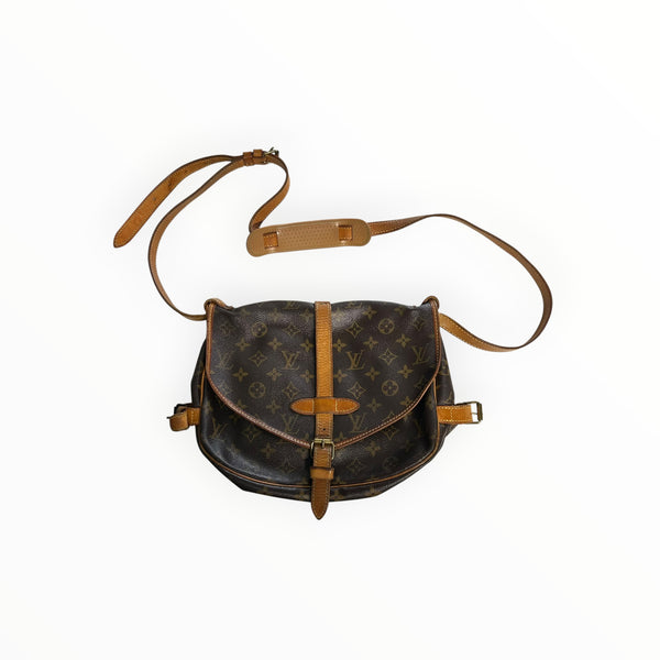 Sac bandoulière Secondstore Louis Vuitton en toile Monogram marron avec finitions en cuir de vachette naturel