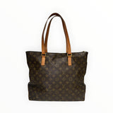 Sac cabas Secondstore Louis Vuitton en toile enduite monogrammée marron avec anses en cuir de vachette naturel