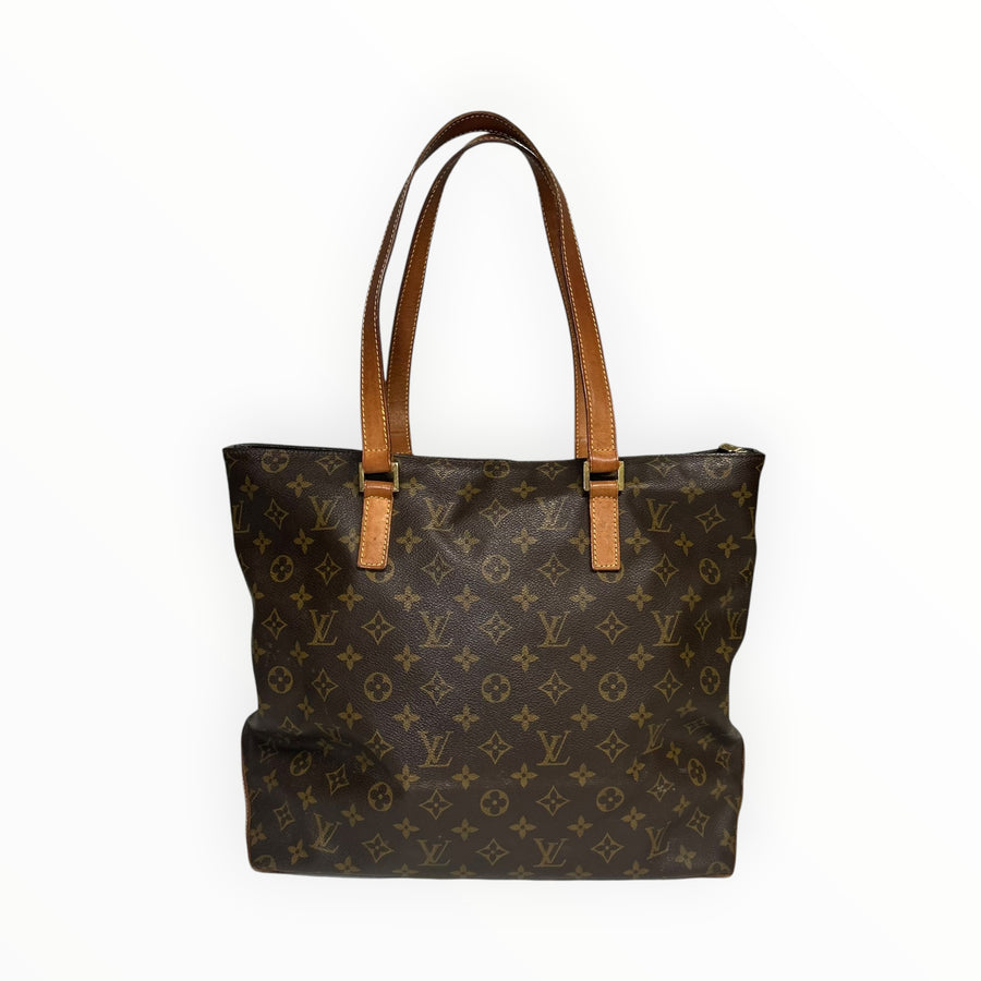 Sac cabas Secondstore Louis Vuitton en toile enduite monogrammée marron avec anses en cuir de vachette naturel