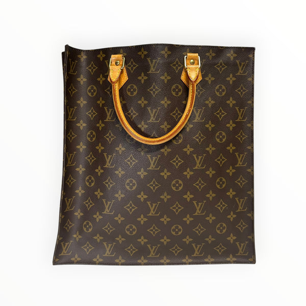 Sac cabas Secondstore en toile Monogram marron avec anses en cuir de vachette naturel, design classique et structuré.