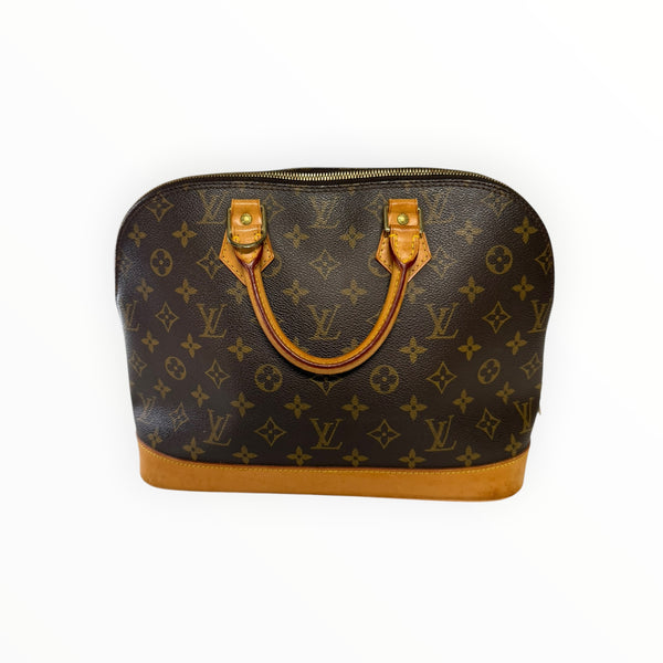 Sac à main Secondstore Louis Vuitton Alma en toile Monogram marron avec finitions en cuir naturel et détails dorés