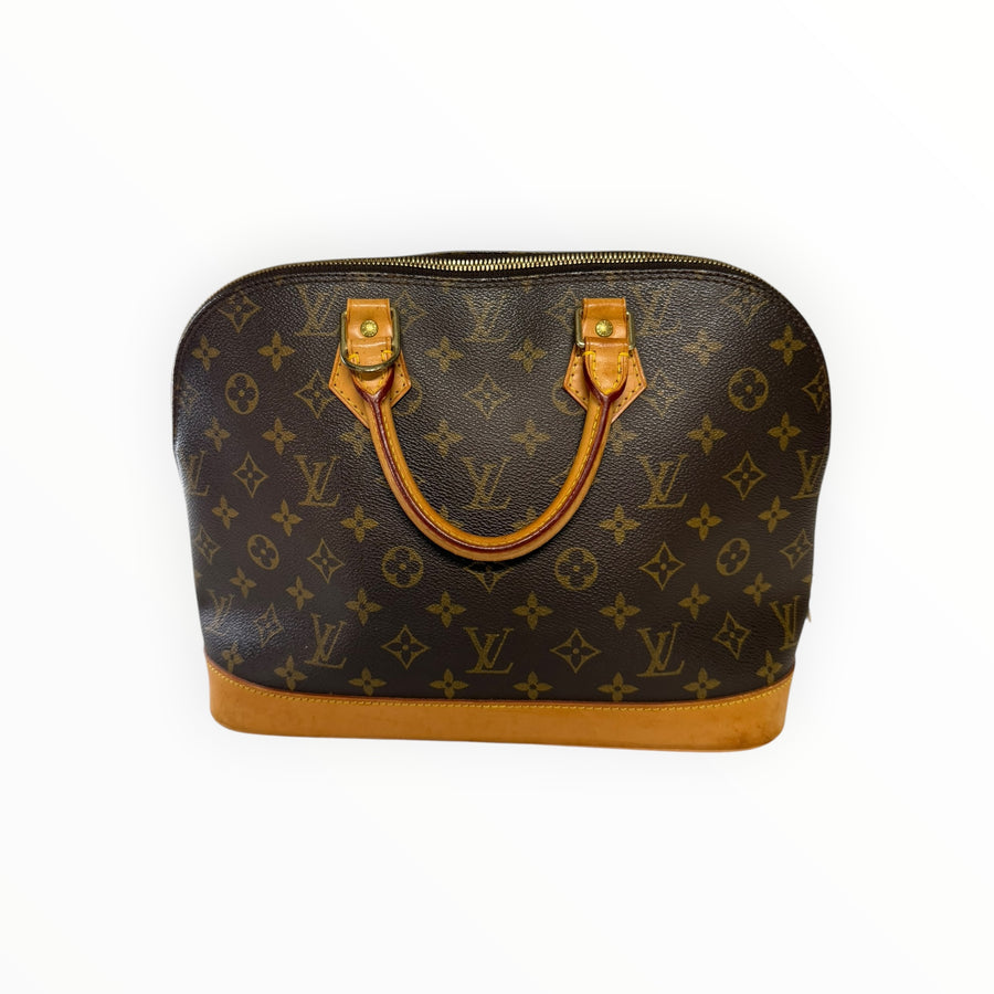 Sac à main Secondstore Louis Vuitton Alma en toile Monogram marron avec finitions en cuir naturel et détails dorés