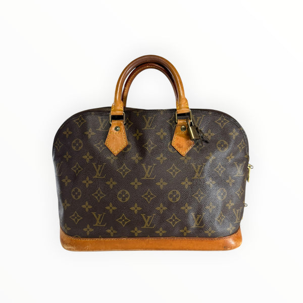 Sac à main Secondstore Louis Vuitton Alma en toile Monogram marron avec anses et finitions en cuir de vachette naturel