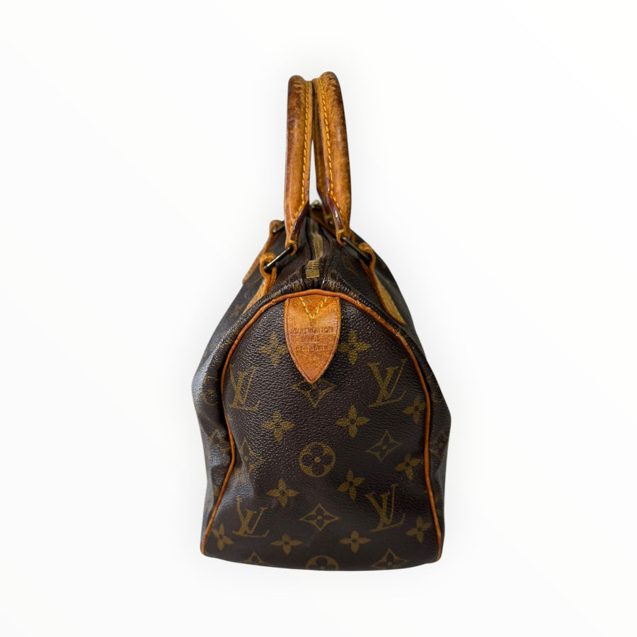 Sac à main Secondstore Louis Vuitton Speedy en toile Monogram marron avec anses en cuir patiné et détails dorés