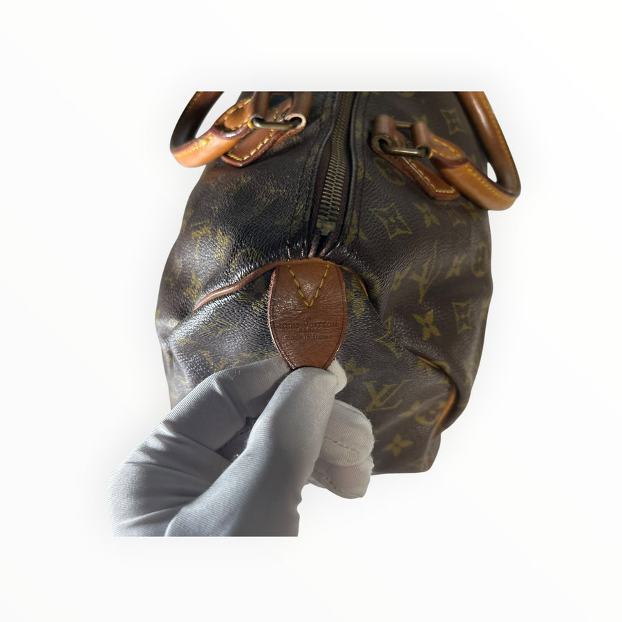 Sac à main Secondstore Louis Vuitton Speedy en toile Monogram marron avec garnitures en cuir et détails dorés