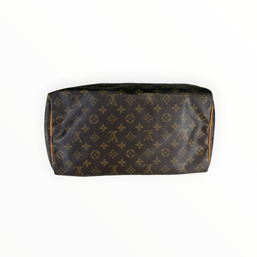 Sac à main Secondstore Louis Vuitton Speedy en toile Monogram marron avec détails en cuir de vachette naturel