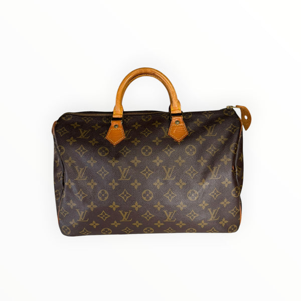 Sac à main Secondstore Louis Vuitton Speedy en toile Monogram marron avec anses en cuir de vachette naturel