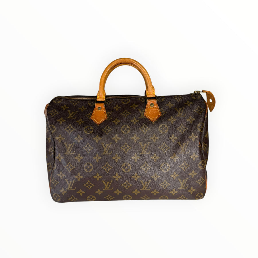 Sac à main Secondstore Louis Vuitton Speedy en toile Monogram marron avec anses en cuir de vachette naturel