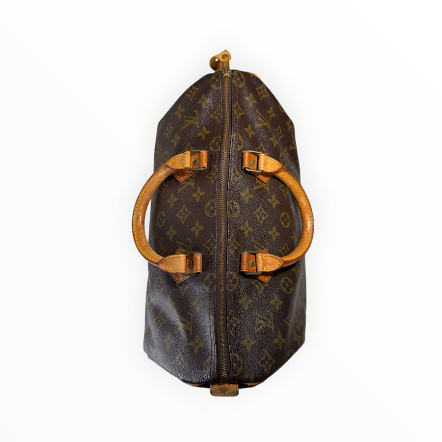 Sac à main Secondstore Louis Vuitton Speedy en toile Monogram marron avec anses en cuir de vachette naturel