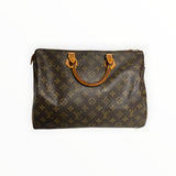 Sac à main Secondstore Louis Vuitton Speedy en toile Monogram marron avec poignées en cuir de vachette naturel