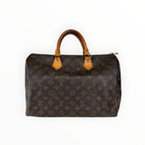 Sac à main Secondstore Louis Vuitton Speedy en toile Monogram marron avec poignées en cuir de vachette naturel