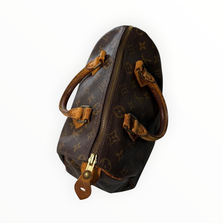Sac à main Secondstore Louis Vuitton Speedy en toile Monogram marron avec anses en cuir patiné et détails dorés