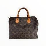 Sac à main Secondstore Louis Vuitton Speedy en toile Monogram marron avec anses en cuir de vachette naturel