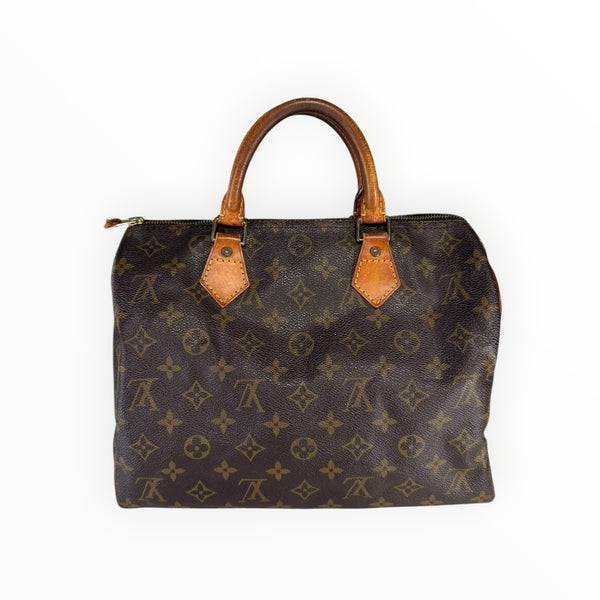 Sac à main Secondstore Louis Vuitton Speedy en toile Monogram marron avec anses en cuir de vachette naturel