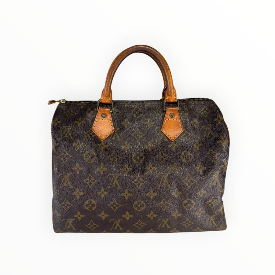 Sac à main Secondstore Louis Vuitton Speedy en toile Monogram marron avec anses en cuir de vachette naturel
