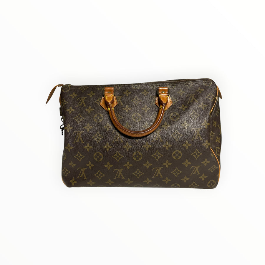 Sac à main Secondstore Louis Vuitton Speedy en toile Monogram marron avec anses en cuir de vachette naturel