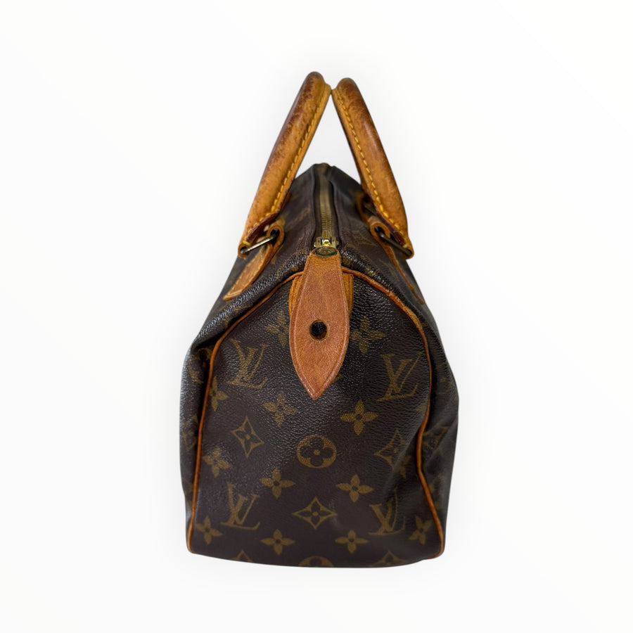 Sac à main Secondstore Louis Vuitton Speedy en toile Monogram marron avec anses en cuir patiné et détails dorés
