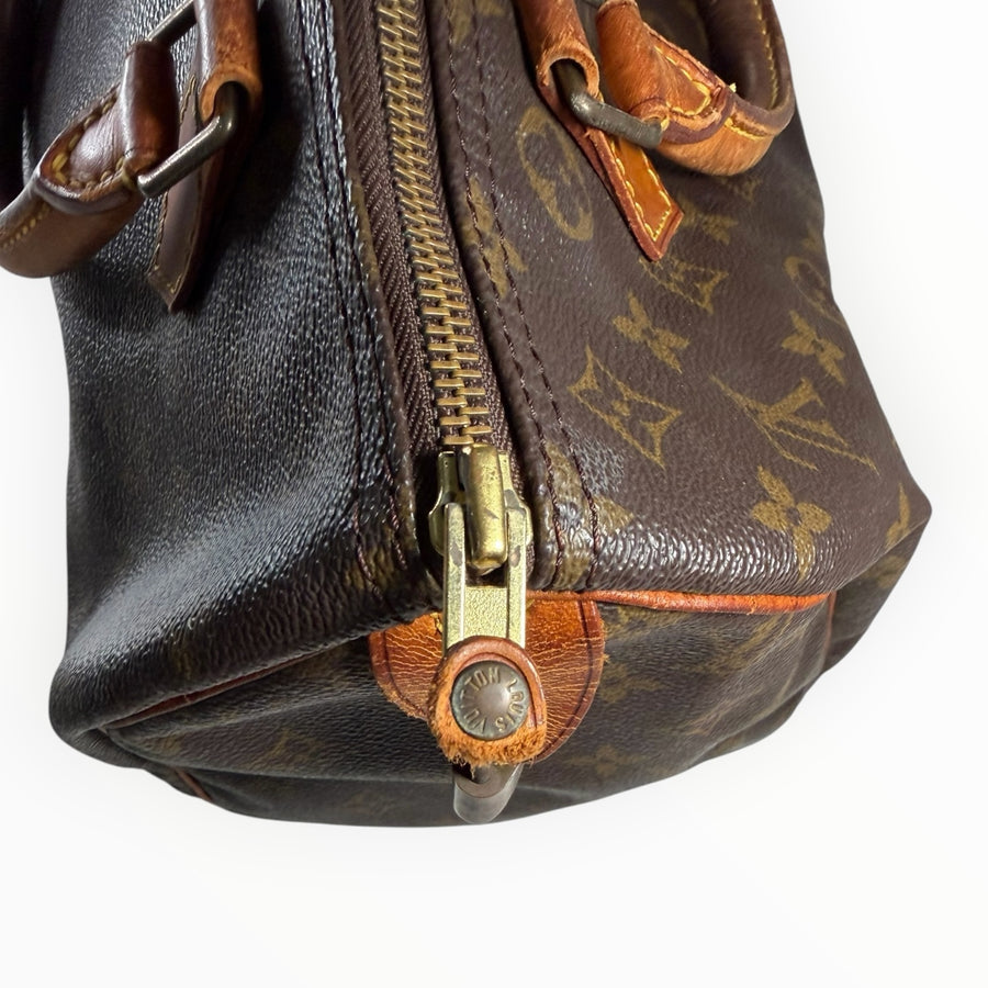 Sac à main Secondstore Louis Vuitton Speedy en toile Monogram marron avec détails en cuir et fermeture éclair dorée