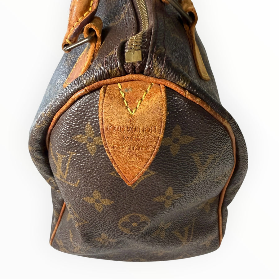 Sac à main Secondstore Louis Vuitton Speedy en toile Monogram marron avec finitions en cuir patiné et détails dorés