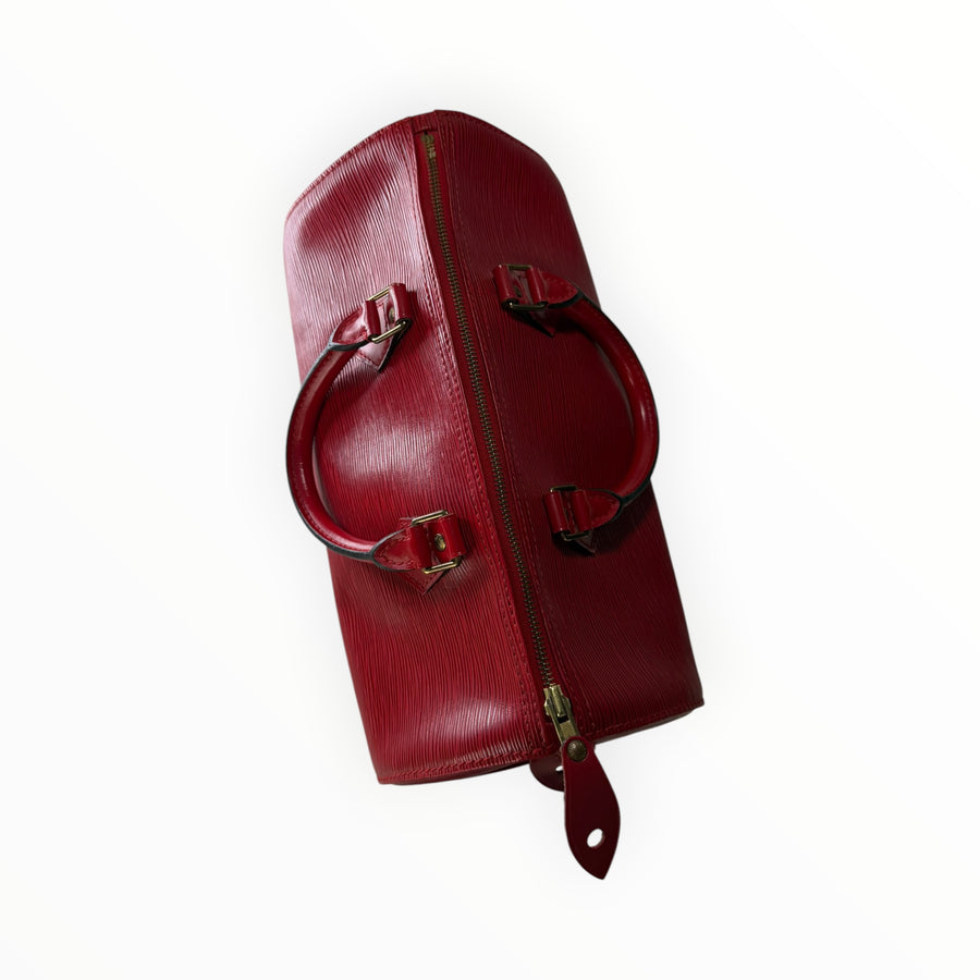 Sac à main Secondstore Louis Vuitton Speedy en cuir Épi rouge avec texture striée et finitions en métal doré