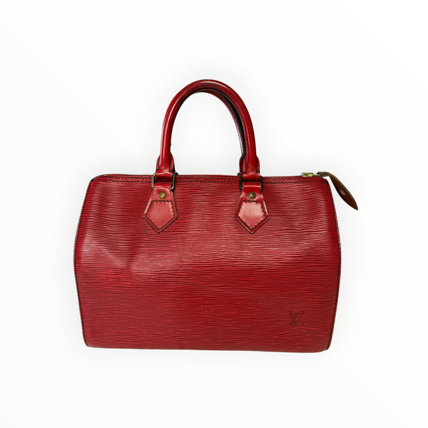 Sac à main Secondstore Louis Vuitton Speedy en cuir Épi rouge avec texture striée et finitions dorées