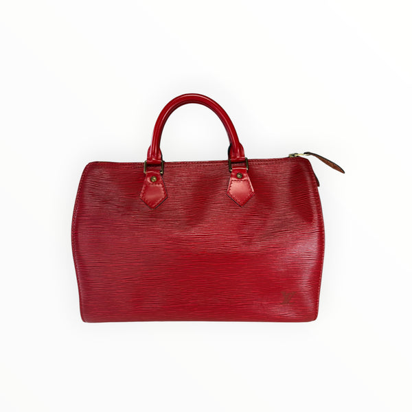 Sac à main Secondstore Louis Vuitton Speedy en cuir Épi rouge avec texture striée et finitions dorées