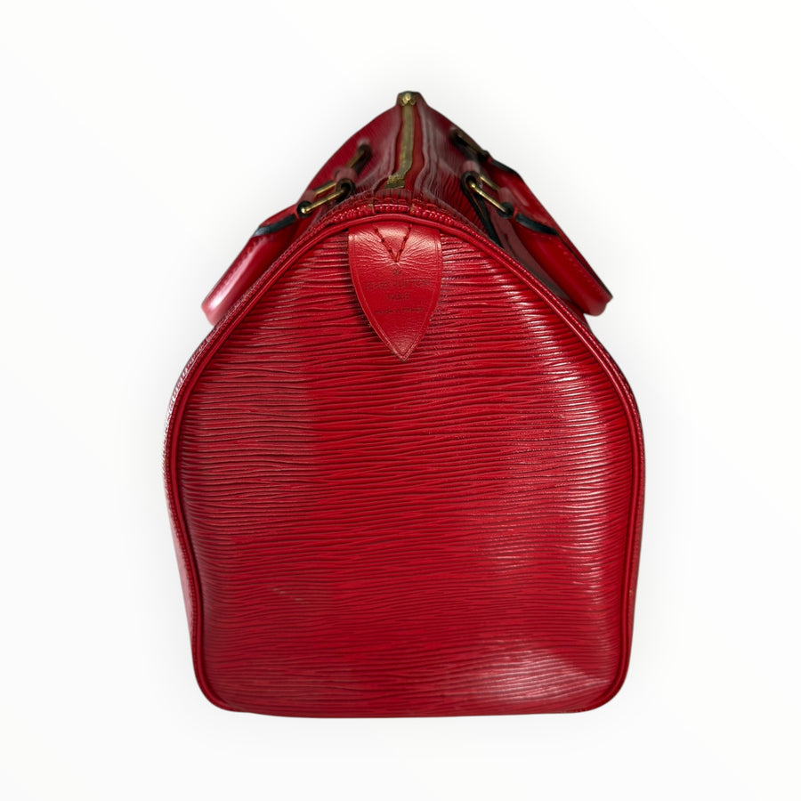 Sac à main Secondstore Louis Vuitton Speedy en cuir Épi rouge avec texture striée et finitions en métal doré